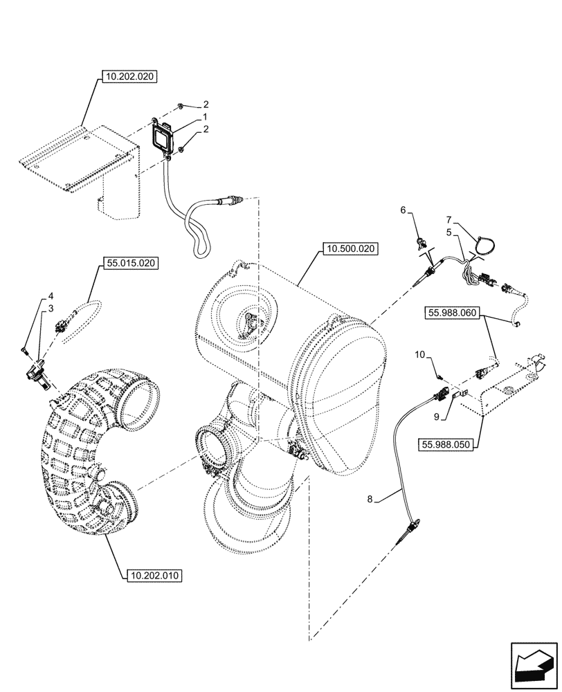 Схема запчастей Case IH OPTUM 270 CVT - (55.988.070) - VAR - 391130, 758000, 759041 - EXHAUST SYSTEM, SENSOR (55) - ELECTRICAL SYSTEMS