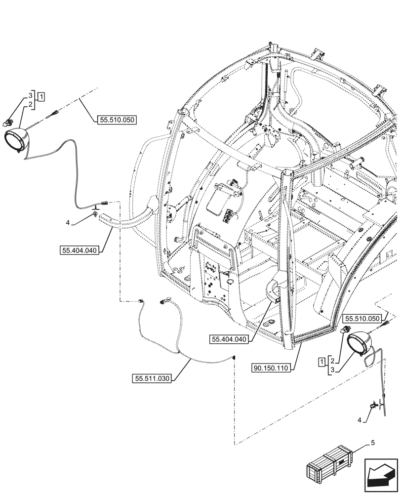 Схема запчастей Case IH OPTUM 270 CVT - (55.404.080) - VAR - 758998 - HEADLAMP, AUXILIARY (55) - ELECTRICAL SYSTEMS