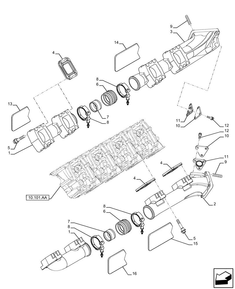 Схема запчастей Case IH FVAE2884X B200 - (10.254.AC) - EXHAUST MANIFOLD (10) - ENGINE