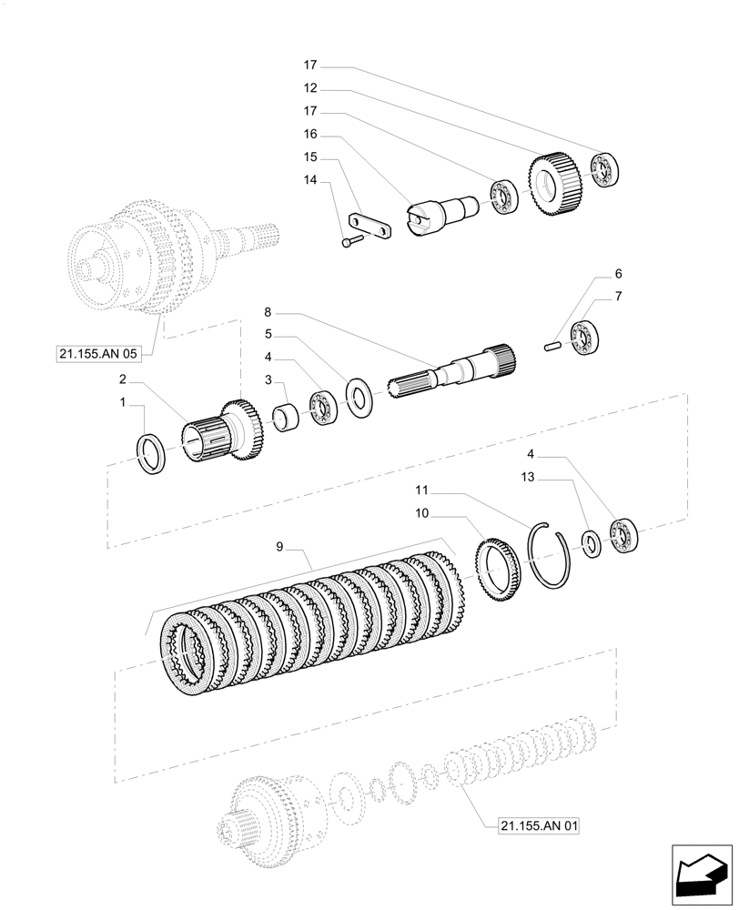 Схема запчастей Case IH PUMA 230 - (21.155.AN[09]) - CENTRAL REDUCTION GEARS - REVERSE RANGE CLUTCH AND GEARS (21) - TRANSMISSION