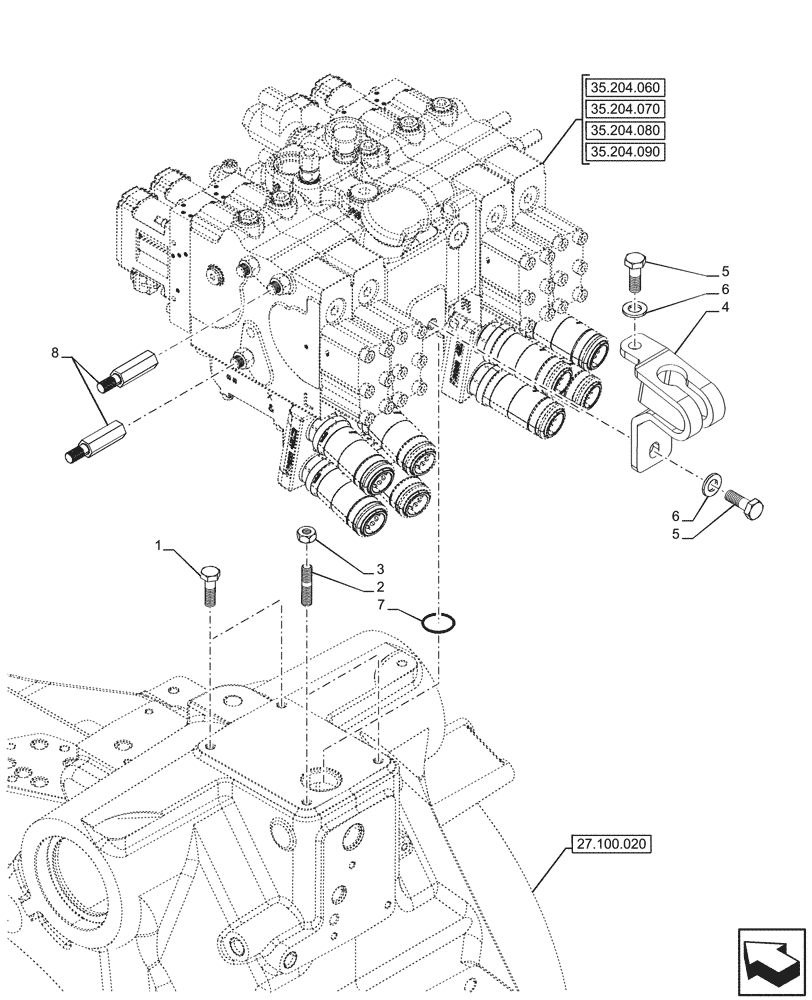 Схема запчастей Case IH OPTUM 300 CVT - (35.204.050) - VAR - 758060, 758061 - REMOTE CONTROL VALVE (35) - HYDRAULIC SYSTEMS