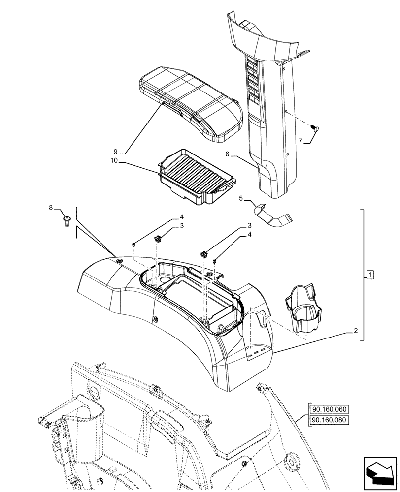 Схема запчастей Case IH FARMALL 120U - (90.160.070) - VAR - 331444, 332147, 336730, 339434 - CAB INTERIOR TRIM, LEFT SIDE, UPPER (90) - PLATFORM, CAB, BODYWORK AND DECALS