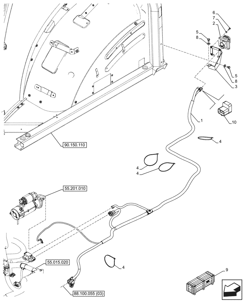 Схема запчастей Case IH OPTUM 270 CVT - (55.785.010) - VAR - 758161, 758964, 758965 - ISOBUS SOCKET, HARNESS (55) - ELECTRICAL SYSTEMS