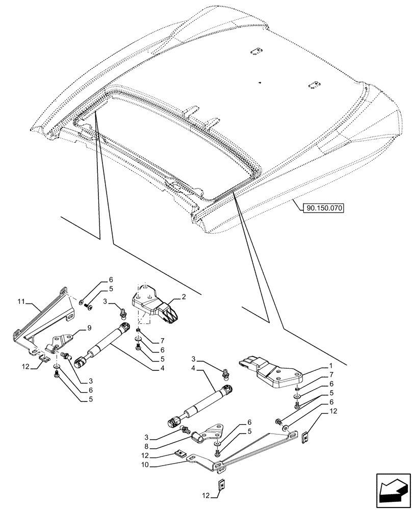 Схема запчастей Case IH FARMALL 120U - (90.150.080) - VAR - 331444, 332147, 336730, 339434 - CAB ROOF, HATCH, PROTECTION (90) - PLATFORM, CAB, BODYWORK AND DECALS