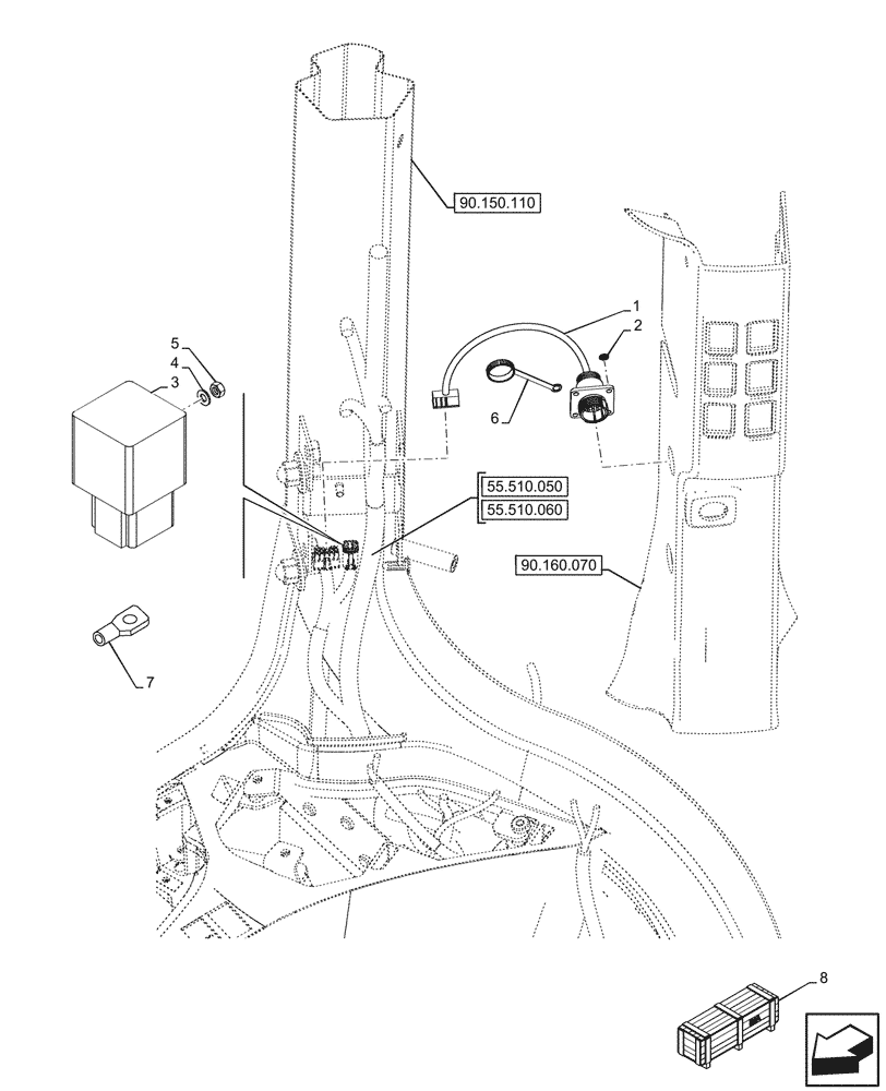 Схема запчастей Case IH OPTUM 300 CVT - (55.785.020) - VAR - 758161, 758964, 758965 - ISOBUS SOCKET, HARNESS, RELAY (55) - ELECTRICAL SYSTEMS