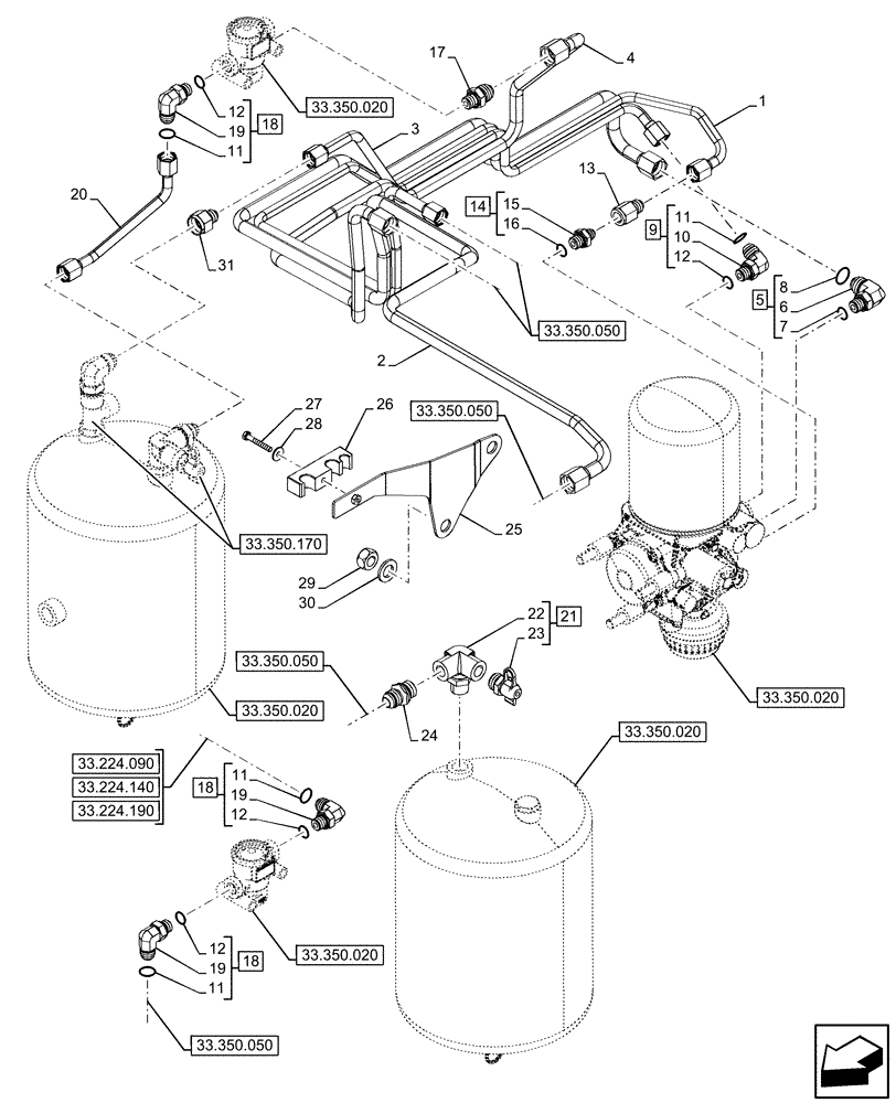 Схема запчастей Case IH OPTUM 270 CVT - (33.350.160) - VAR - 758038, 758039, 758041, 758042, 758044 - ANTILOCK BRAKING SYSTEM (ABS), LINE (33) - BRAKES & CONTROLS