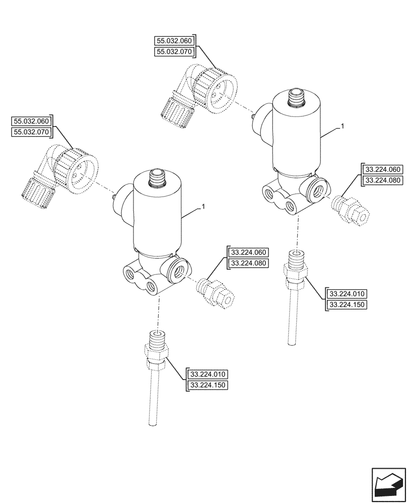 Схема запчастей Case IH OPTUM 270 CVT - (55.032.010) - VAR - 758038, 758039, 758044 - PNEUMATIC TRAILER BRAKE, SOLENOID (55) - ELECTRICAL SYSTEMS