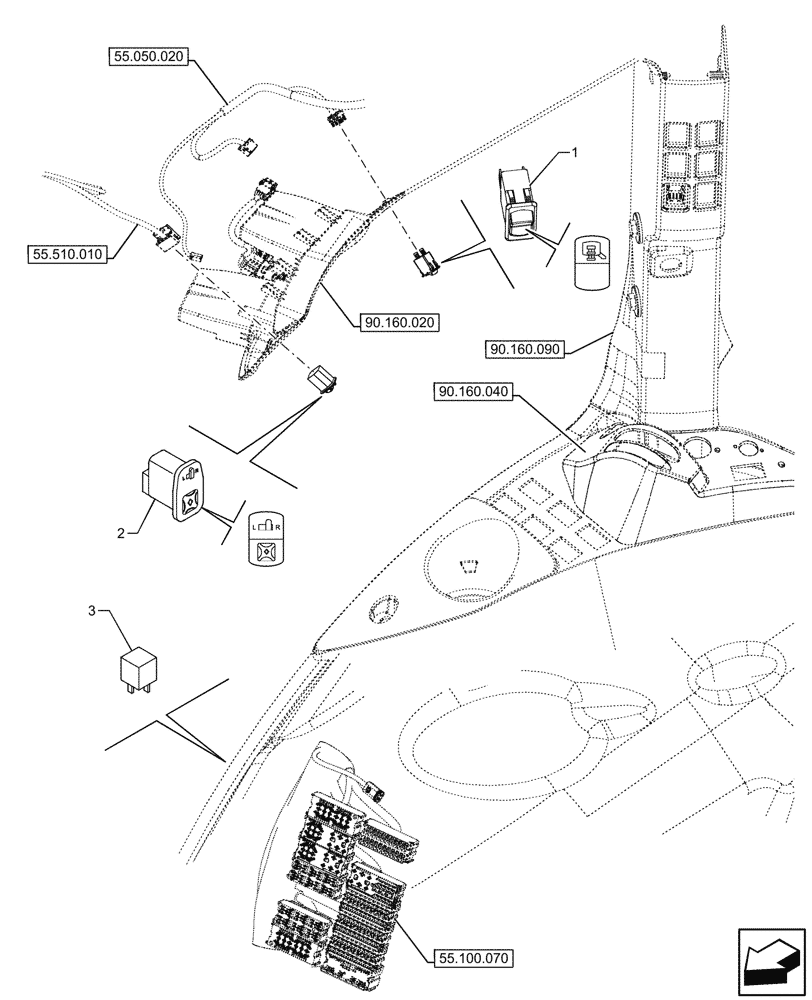 Схема запчастей Case IH OPTUM 300 CVT - (55.512.220) - VAR - 758783, 758784, 758785, 758786, 758787, 758788, 758789, 758790, 758791, 759433 - ELECTRIC MIRROR, SWITCH (55) - ELECTRICAL SYSTEMS