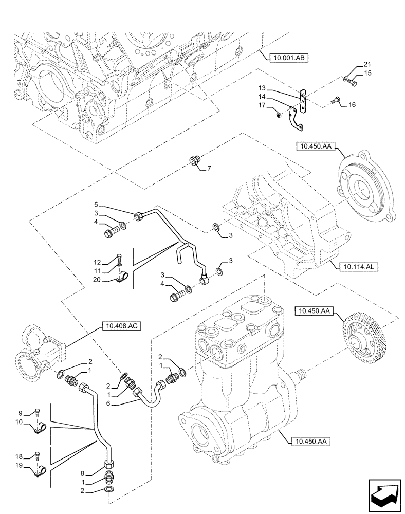 Схема запчастей Case IH FVAE2884X B200 - (10.450.AE) - AIR COMPRESSOR, LINE (10) - ENGINE