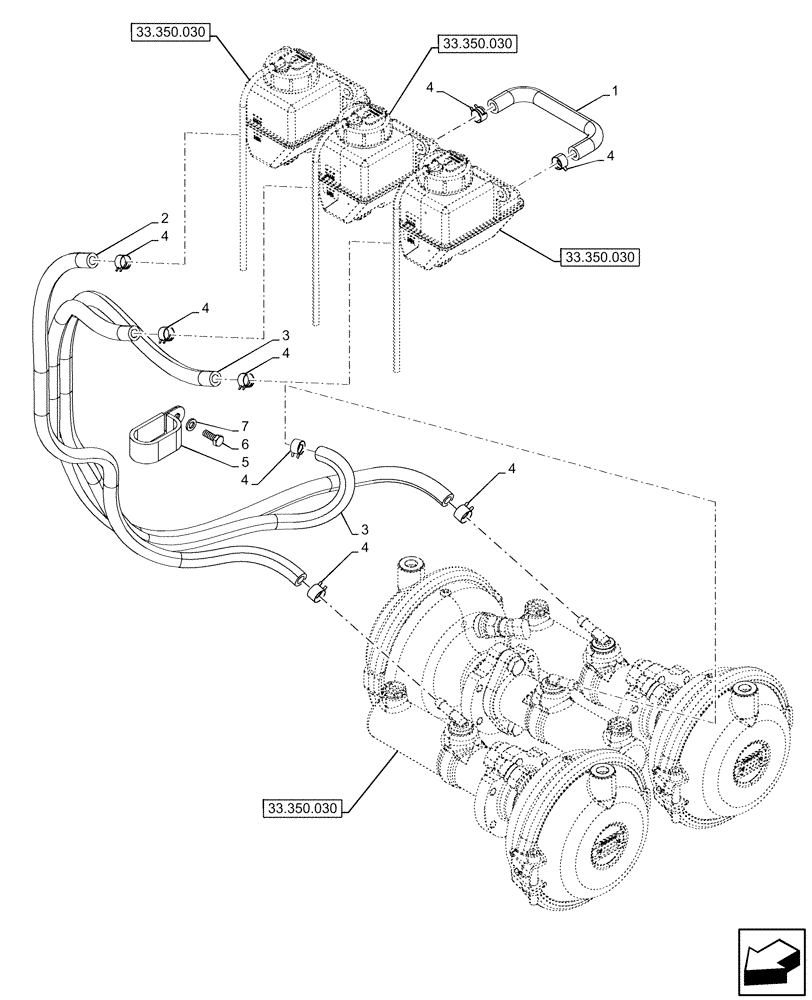 Схема запчастей Case IH OPTUM 270 CVT - (33.350.060) - VAR - 758035 - 758036 - ANTILOCK BRAKING SYSTEM (ABS), BRAKE FLUID RESERVOIR, LINE (33) - BRAKES & CONTROLS