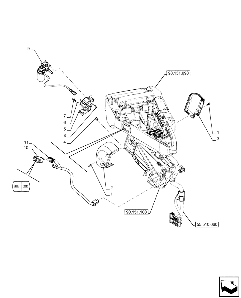 Схема запчастей Case IH OPTUM 270 CVT - (55.512.230) - VAR - 758783, 758784, 758785, 758786, 758787, 758788, 758789, 758790, 758791, 759433 - ARMREST, ELECTRIC SYSTEM CONTROL, COVER (55) - ELECTRICAL SYSTEMS