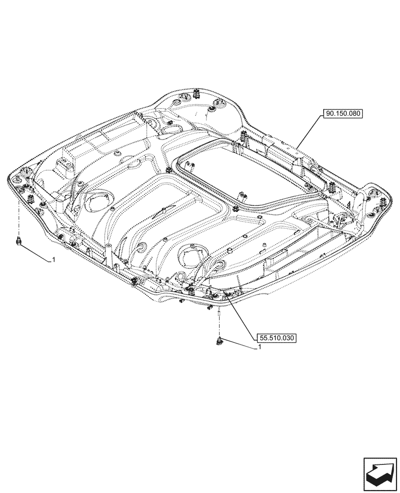 Схема запчастей Case IH OPTUM 270 CVT - (55.510.040) - VAR - 758680 - CAB ROOF, W/ HIGH VISIBILITY PANEL, POWER SOCKET (55) - ELECTRICAL SYSTEMS