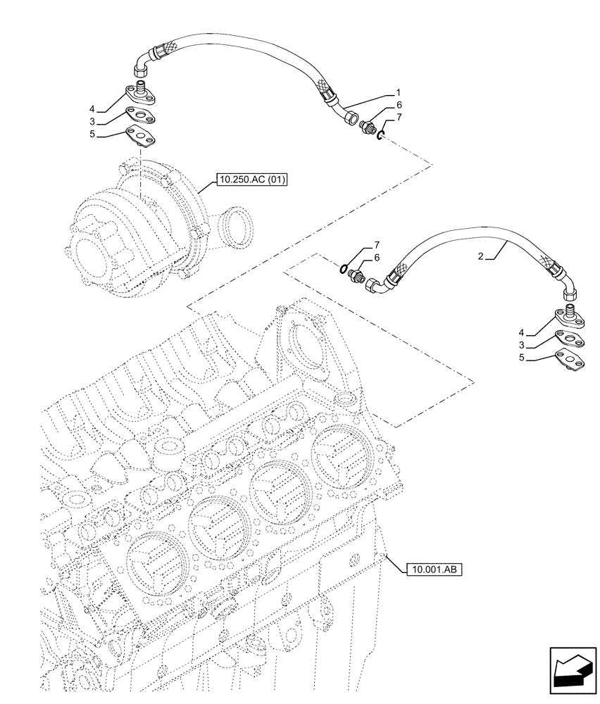 Схема запчастей Case IH FVAE2884X B200 - (10.250.AD) - TURBOCHARGER OIL SUPPLY LINE (10) - ENGINE