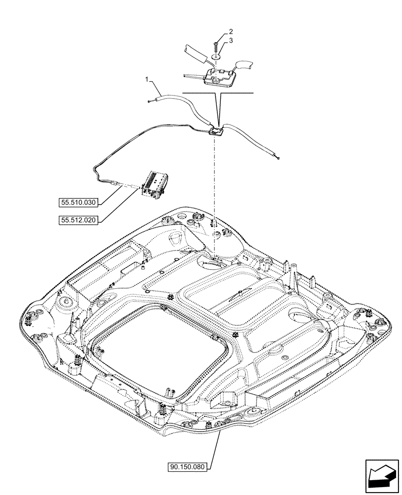 Схема запчастей Case IH OPTUM 270 CVT - (55.512.060) - VAR - 758680 - CAB ROOF, W/ HIGH VISIBILITY PANEL, RADIO, ANTENNA (55) - ELECTRICAL SYSTEMS