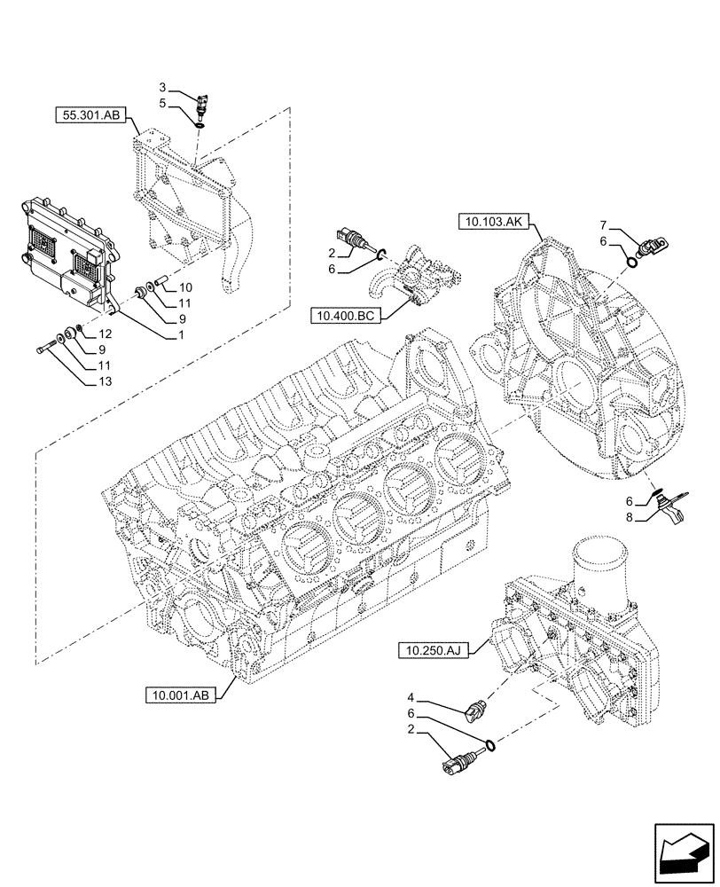 Схема запчастей Case IH FVAE2884X B200 - (55.015.AA) - ENGINE ECU (55) - ELECTRICAL SYSTEMS