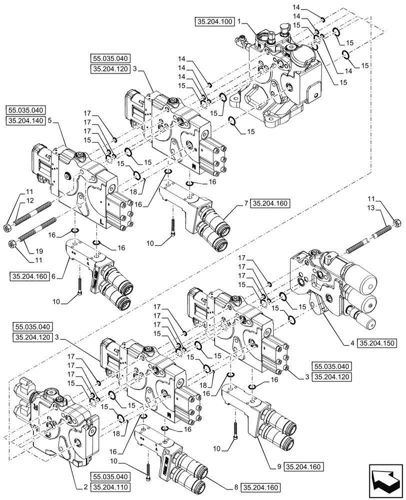 Схема запчастей Case IH OPTUM 300 CVT - (35.204.070) - VAR - 758060 - 4 REMOTE CONTROL VALVES (EHR W/PB), COMPONENTS (35) - HYDRAULIC SYSTEMS