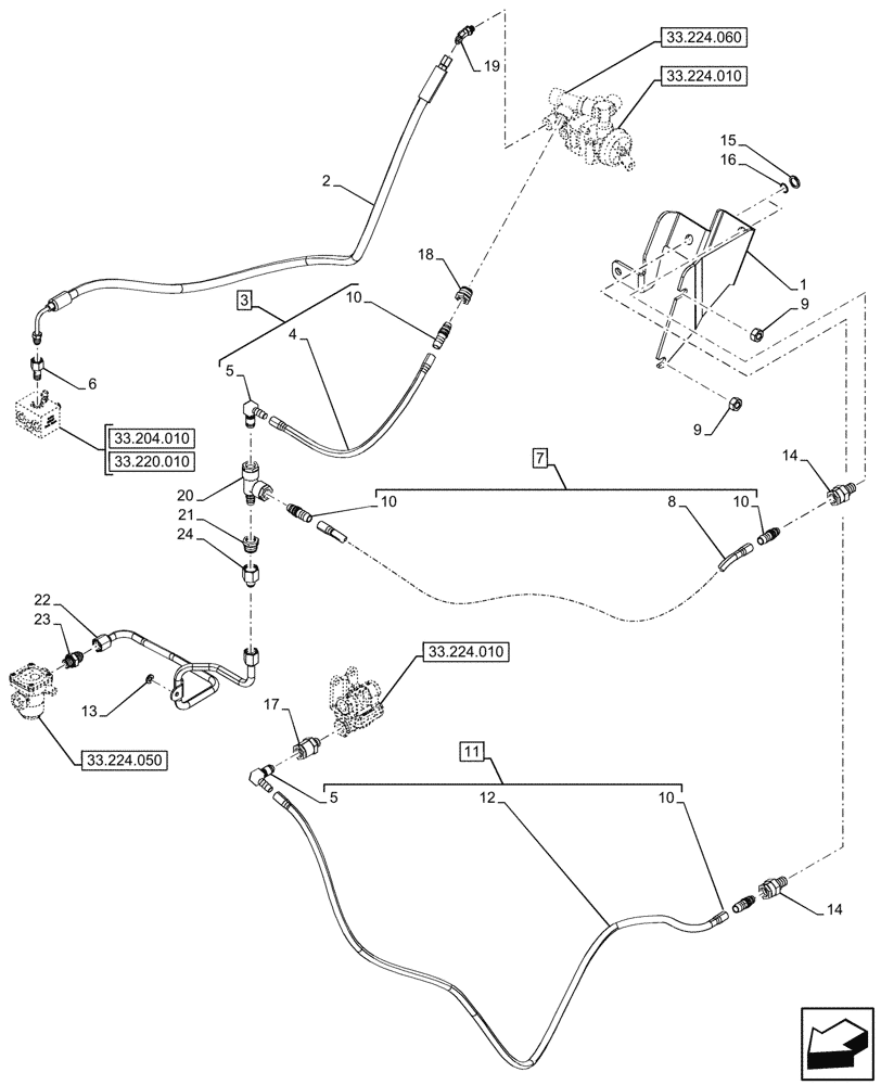 Схема запчастей Case IH OPTUM 270 CVT - (33.224.070) - VAR - 758038, 758039 - PNEUMATIC TRAILER BRAKE, W/O ANTILOCK BRAKING SYSTEM (ABS), LINE (33) - BRAKES & CONTROLS