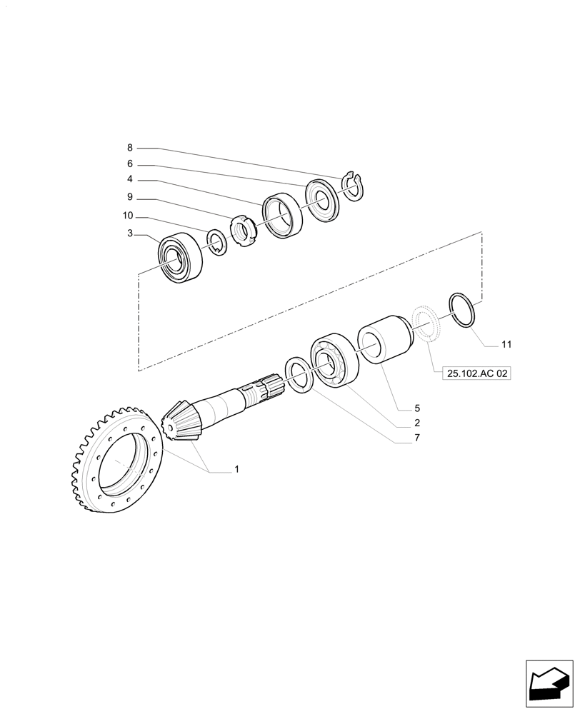 Схема запчастей Case IH PUMA 200 - (25.102.AC[01]) - FRONT AXLE - BEVEL GEAR PAIR, CANE VERSION (25) - FRONT AXLE SYSTEM