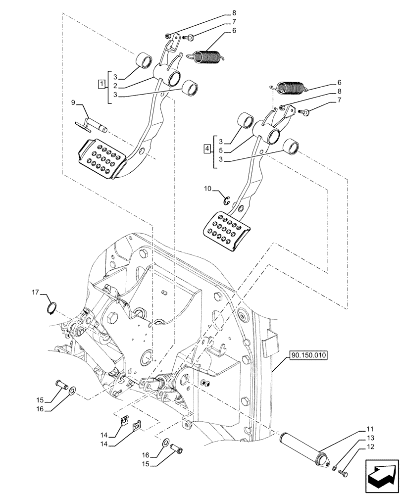 Схема запчастей Case IH FARMALL 110U - (33.202.060) - VAR - 331444, 332147, 335387, 336730, 339434, 391246 - BRAKE PACKAGE, PEDAL (33) - BRAKES & CONTROLS