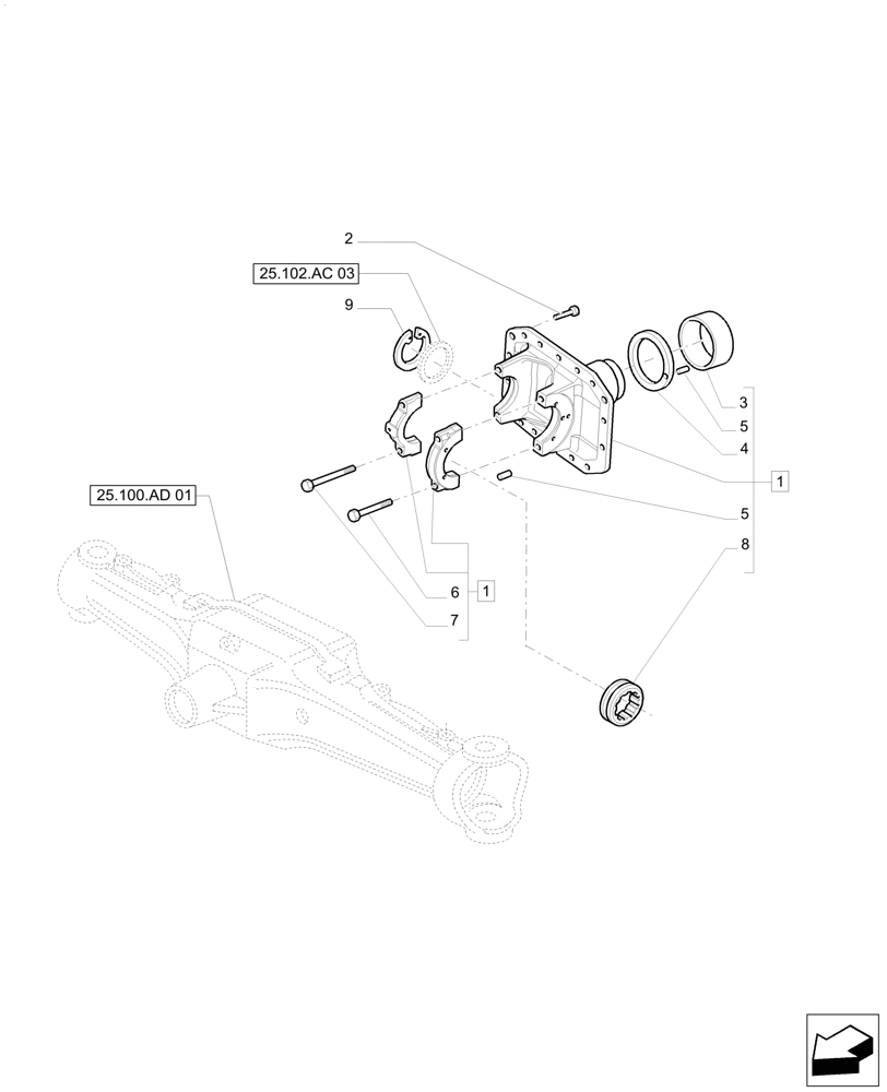 Схема запчастей Case IH PUMA 215 - (25.102.AU[02]) - FRONT AXLE (3 M) - SUPPORT - CANE VERSION (25) - FRONT AXLE SYSTEM