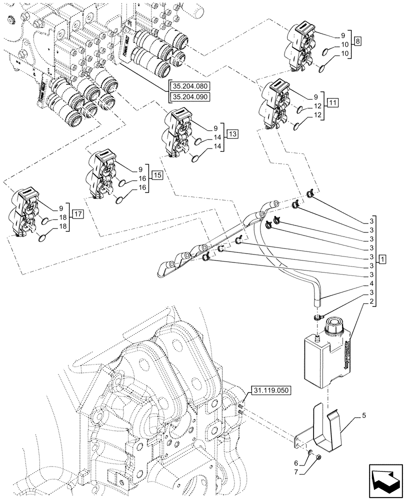 Схема запчастей Case IH OPTUM 270 CVT - (35.204.170) - VAR - 758061 - 5 REMOTE CONTROL VALVES, RESERVOIR (35) - HYDRAULIC SYSTEMS