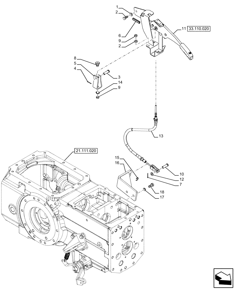 Схема запчастей Case IH FARMALL 120U - (33.110.010) - VAR - 331444, 332147, 335387, 336730, 339434, 391246 - PARKING BRAKE, CABLE (33) - BRAKES & CONTROLS