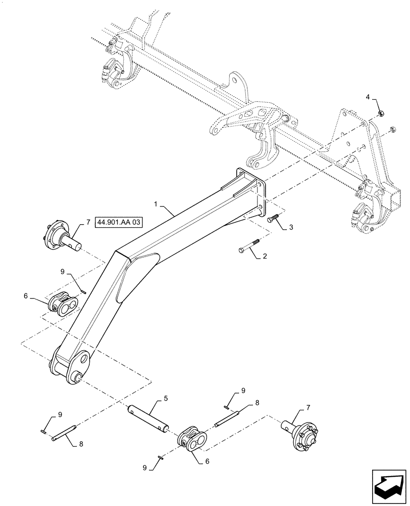 Схема запчастей Case IH 500T - (39.100.AA[06]) - REAR WING FRAME SPAR WITH WALKING BEAM (39) - FRAMES AND BALLASTING