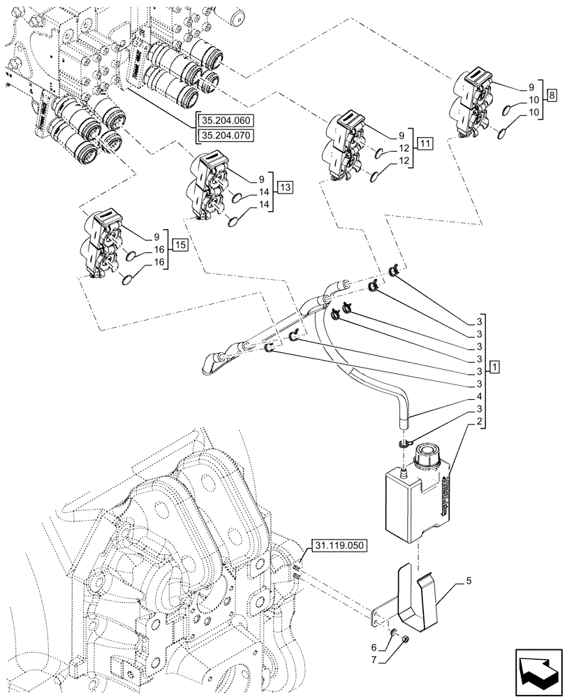 Схема запчастей Case IH OPTUM 300 CVT - (35.204.180) - VAR - 758060, 758061 - 4 REMOTE CONTROL VALVES, RESERVOIR (35) - HYDRAULIC SYSTEMS