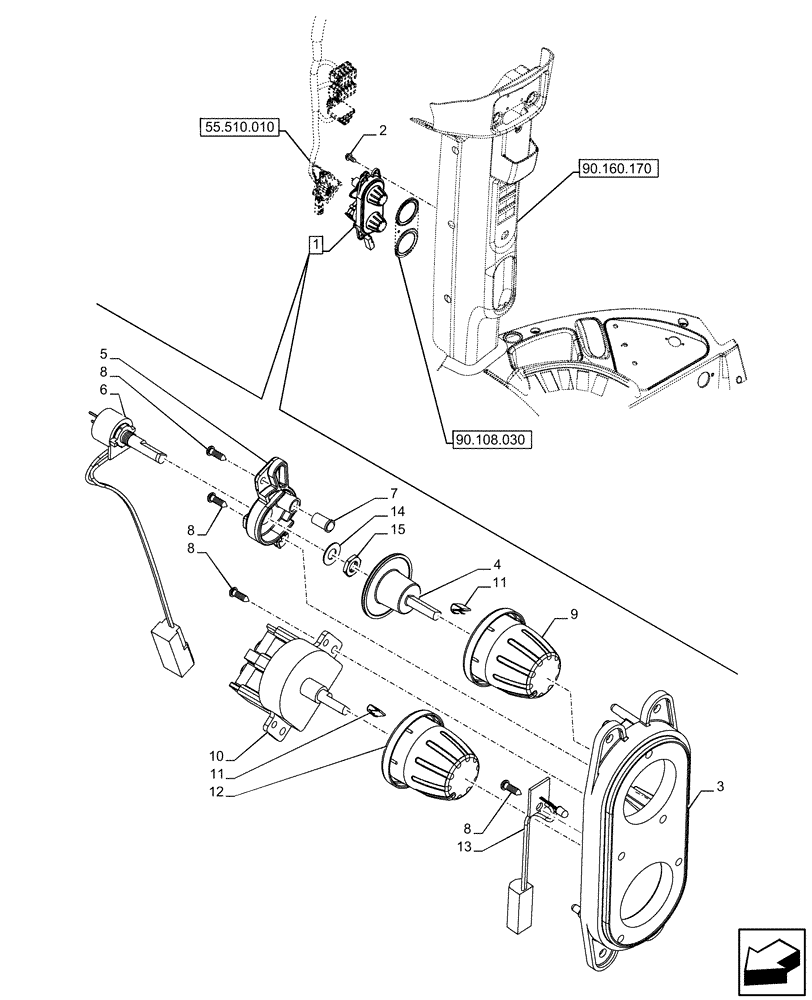 Схема запчастей Case IH FARMALL 120U - (55.051.010) - VAR - 331444, 332147, 336730, 339434 - HEATER, CONTROL DEVICE (55) - ELECTRICAL SYSTEMS