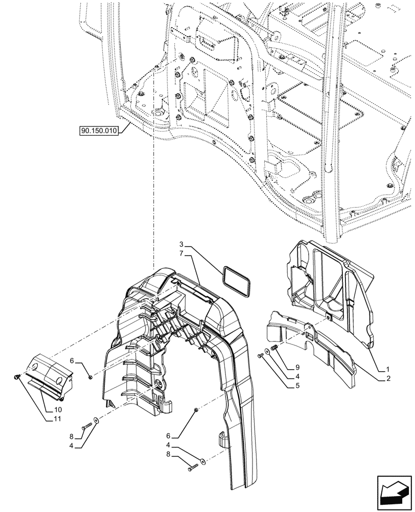 Схема запчастей Case IH FARMALL 110U - (90.100.010) - VAR - 331444, 332147, 336730, 339434 - INSULATOR, BULKHEAD (90) - PLATFORM, CAB, BODYWORK AND DECALS