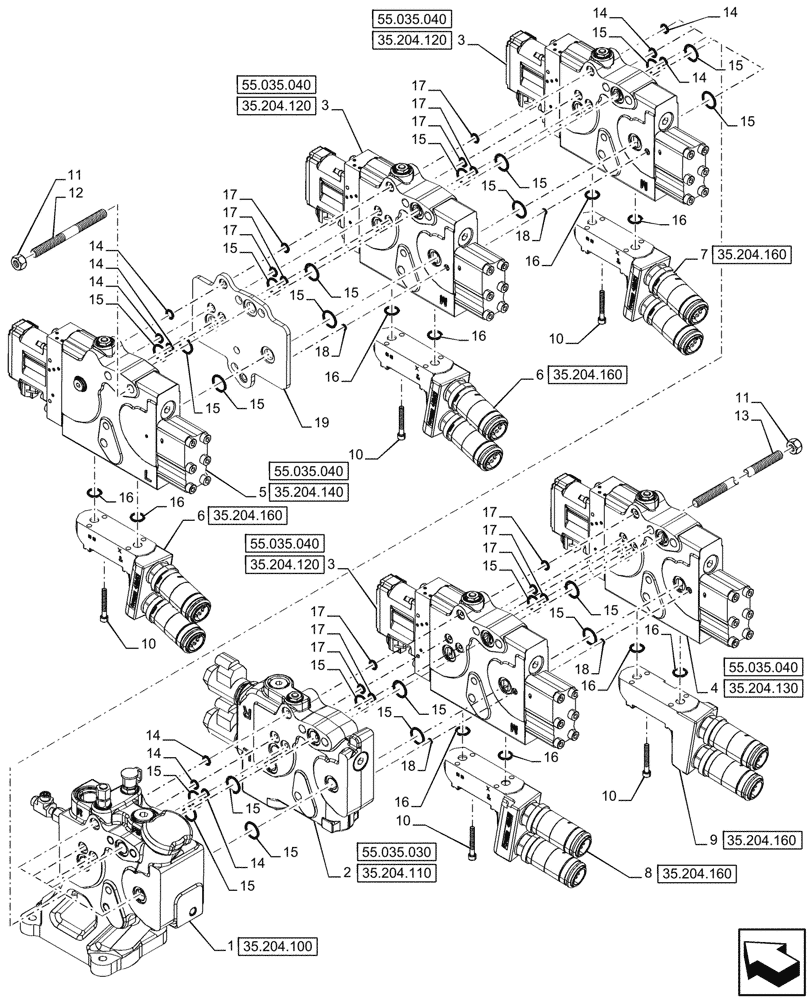 Схема запчастей Case IH OPTUM 270 CVT - (35.204.080) - VAR - 758061 - 5 REMOTE CONTROL VALVES (EHR W/O PB), COMPONENTS (35) - HYDRAULIC SYSTEMS