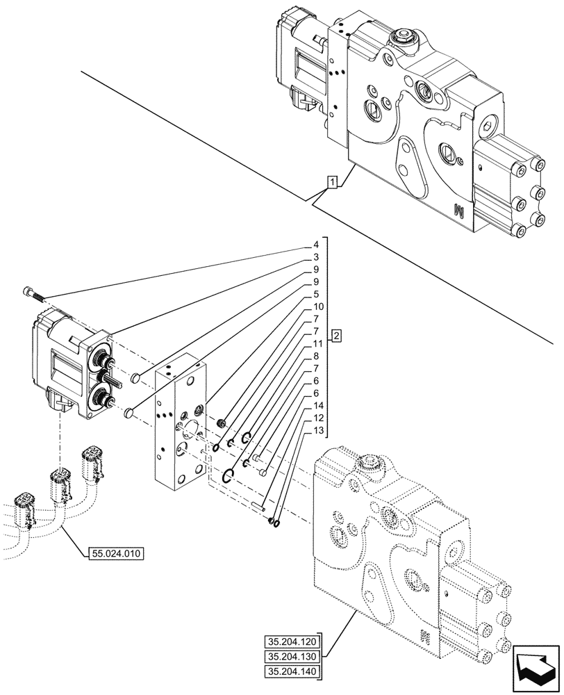 Схема запчастей Case IH OPTUM 270 CVT - (55.035.040) - VAR - 758060, 758061 - REMOTE CONTROL VALVE, COMPONENTS, SOLENOID (55) - ELECTRICAL SYSTEMS