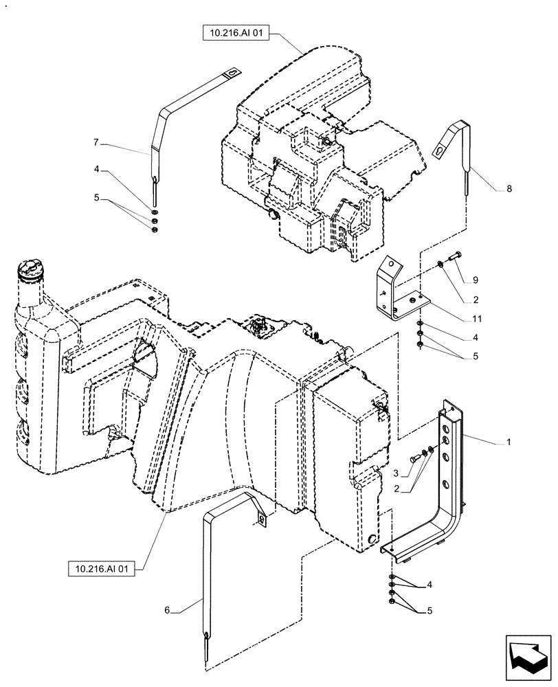 Схема запчастей Case IH PUMA 215 - (10.216.AI[02]) - MAIN FUEL TANK SUPPORT (10) - ENGINE