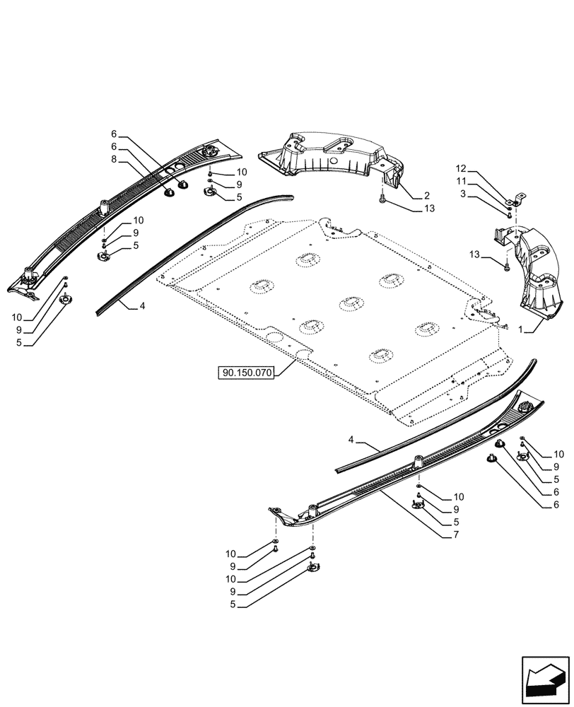 Схема запчастей Case IH FARMALL 110U - (90.150.090) - VAR - 331444, 332147, 336730, 339434 - CAB ROOF, PANEL (90) - PLATFORM, CAB, BODYWORK AND DECALS