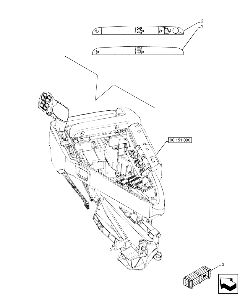 Схема запчастей Case IH OPTUM 270 CVT - (90.108.330) - VAR - 391169, 75868, 758070 - ARMREST, CONTROL, DECAL (90) - PLATFORM, CAB, BODYWORK AND DECALS