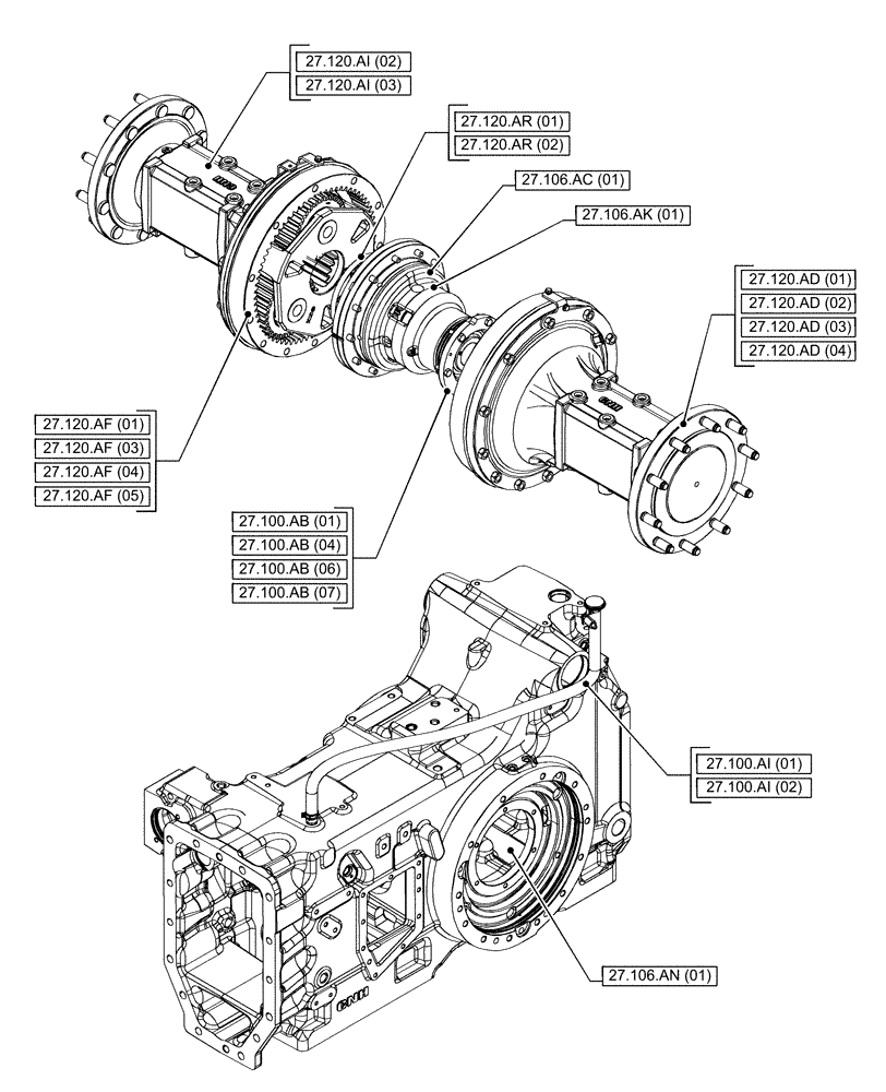 Схема запчастей Case IH PUMA 165 CVT - (27.000.00) - SECTION INDEX - REAR AXLE SYSTEM (27) - REAR AXLE SYSTEM