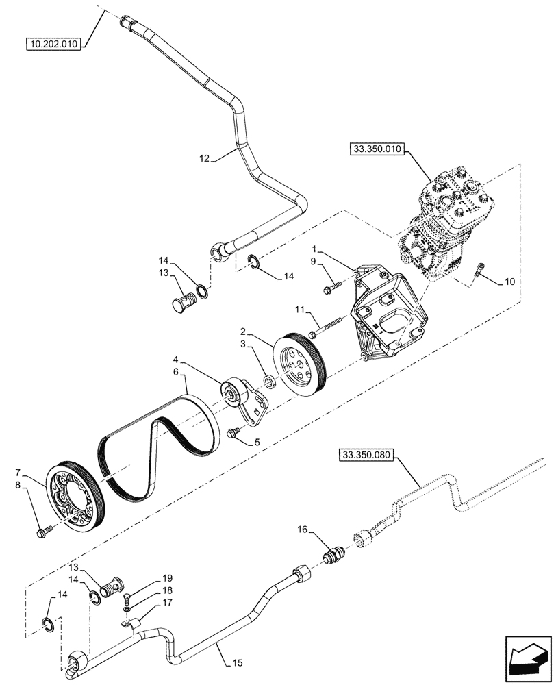 Схема запчастей Case IH OPTUM 270 CVT - (33.350.130) - VAR - 758038, 758039, 758041, 758042, 758044 - ANTILOCK BRAKING SYSTEM (ABS), COMPRESSOR, SUPPORT, LINE (33) - BRAKES & CONTROLS