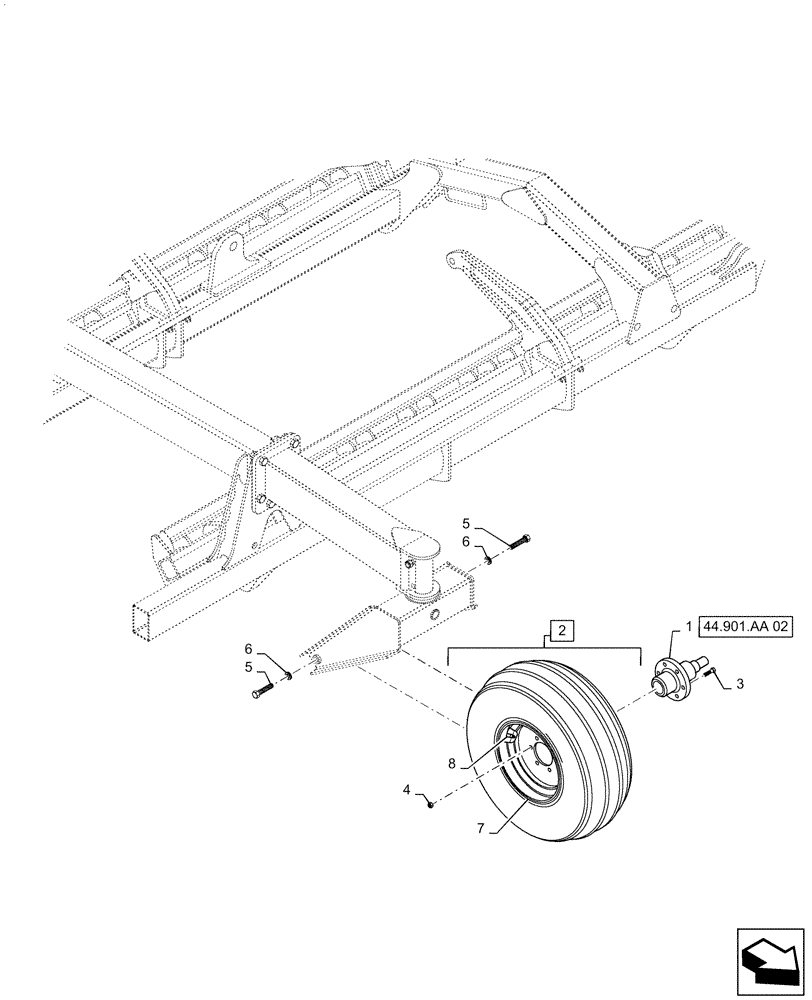 Схема запчастей Case IH 500 - (44.100.AA[02]) - WING FRAME WHEELS (44) - WHEELS