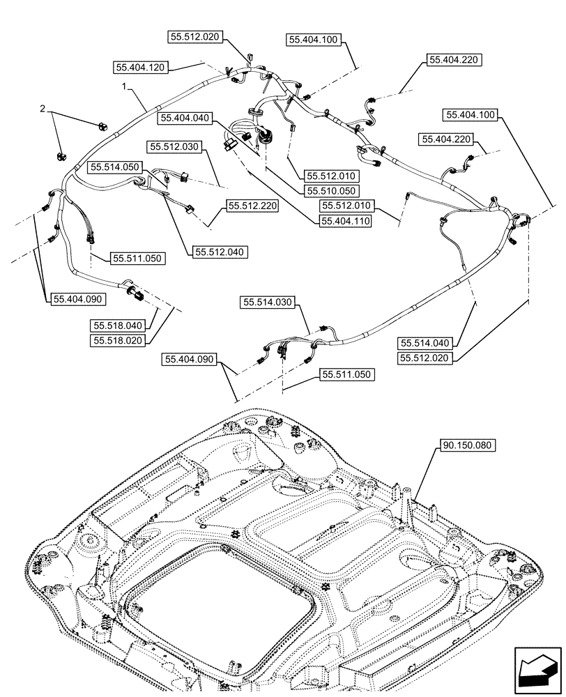 Схема запчастей Case IH OPTUM 270 CVT - (55.510.030) - VAR - 758680 - CAB ROOF, W/ HIGH VISIBILITY PANEL, HARNESS (55) - ELECTRICAL SYSTEMS