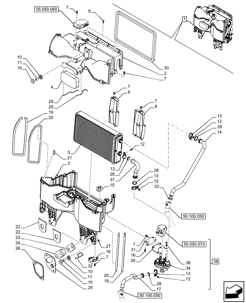 Схема запчастей Case IH FARMALL 120U - (50.100.040) - VAR - 335387, 391246 - HEATER, COMPONENTS (50) - CAB CLIMATE CONTROL