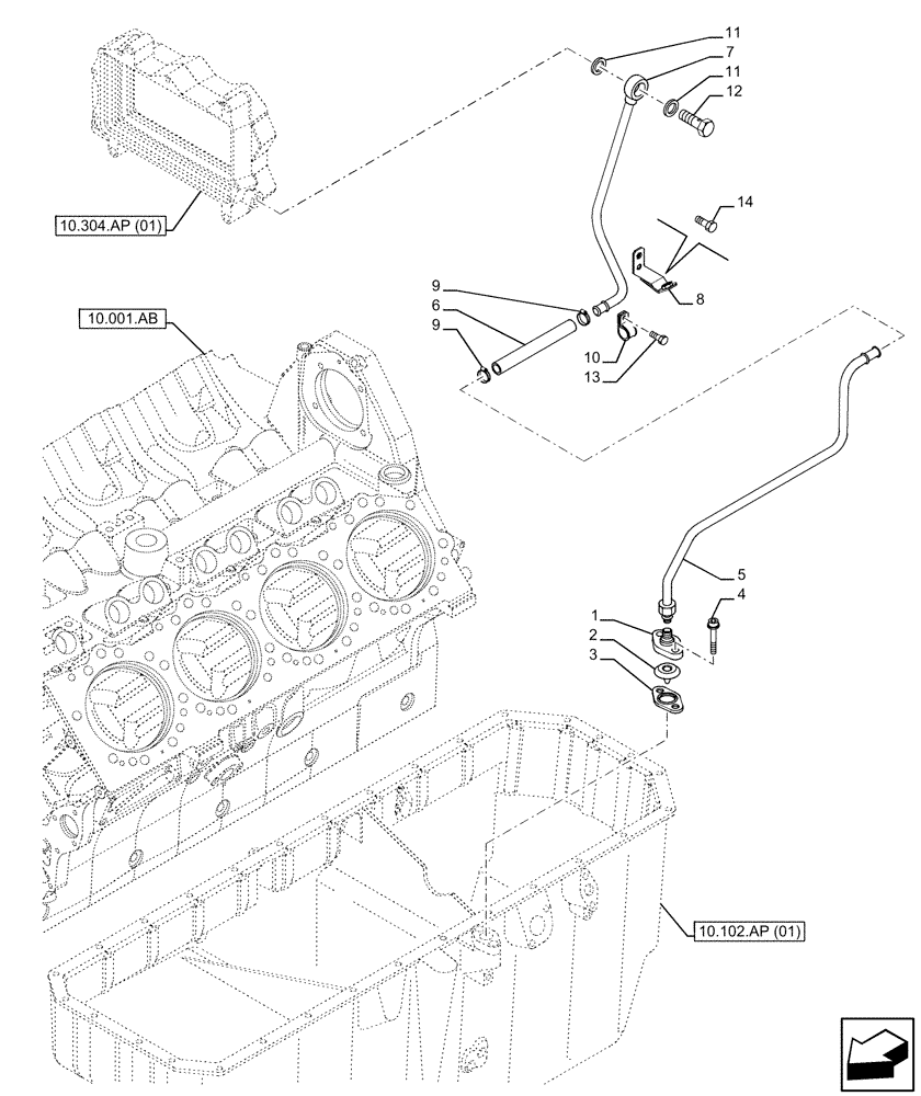 Схема запчастей Case IH FVAE2884X B200 - (10.102.AP[02]) - ENGINE OIL PAN, LINE (10) - ENGINE