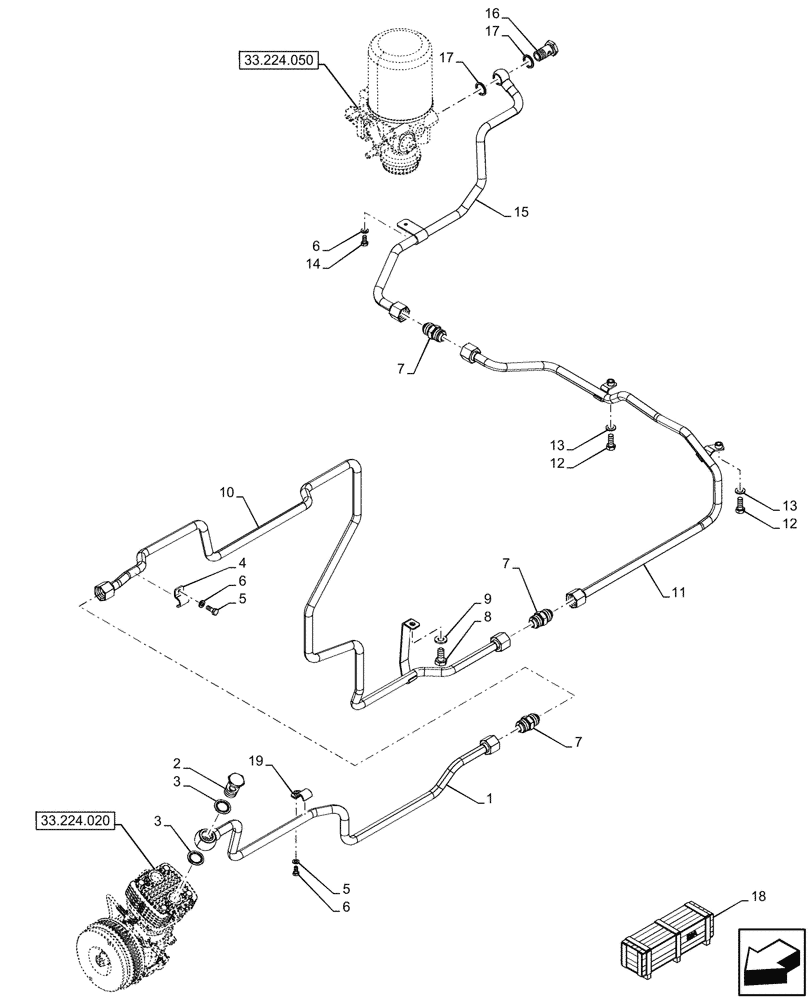 Схема запчастей Case IH OPTUM 270 CVT - (33.224.040) - VAR - 758038, 758039, 758041, 758042, 758044 - BRAKE, W/O ANTILOCK BRAKING SYSTEM (ABS), COMPRESSOR, LINE (33) - BRAKES & CONTROLS