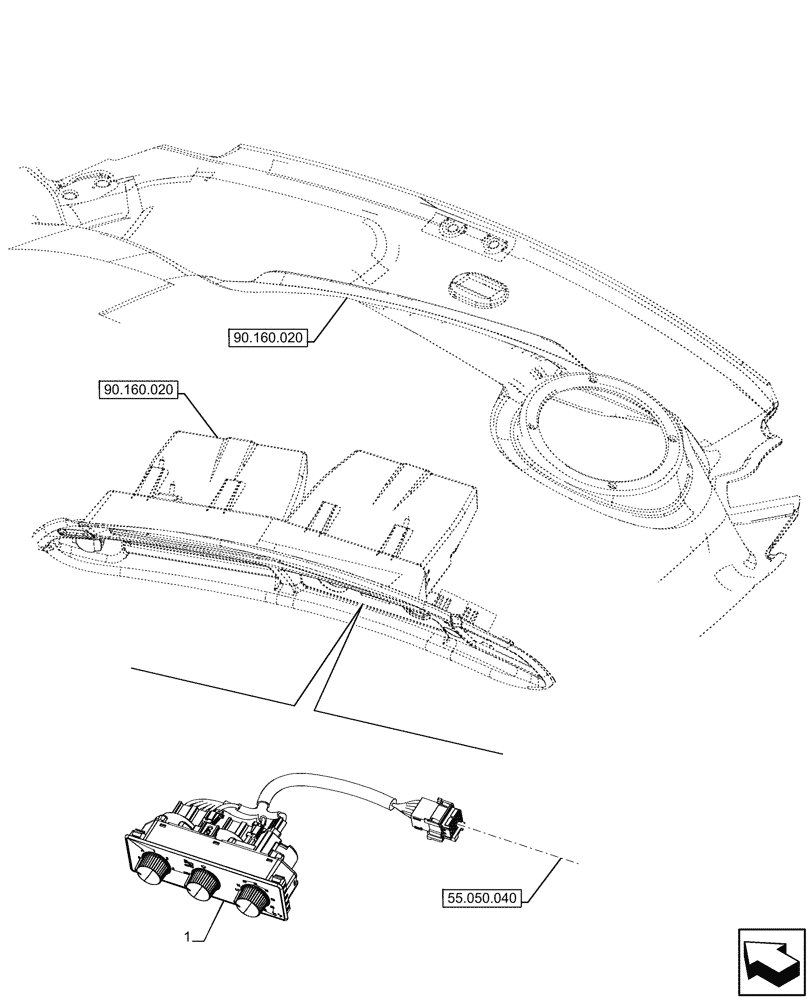 Схема запчастей Case IH OPTUM 270 CVT - (55.050.050) - VAR - 758783, 758784, 758785, 758786, 758787, 758788, 758789, 758790, 758791, 759433 - AIR CONDITIONER, CONTROL PANEL (55) - ELECTRICAL SYSTEMS