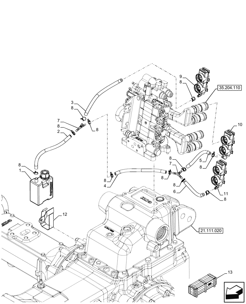 Схема запчастей Case IH FARMALL 110U - (35.204.560) - VAR - 334121 - REMOTE CONTROL VALVE, RESERVOIR, DUST CAP (35) - HYDRAULIC SYSTEMS