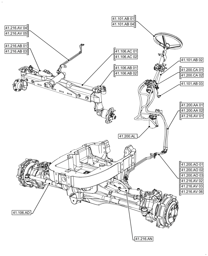Схема запчастей Case IH FARMALL 130A - (41.000.00) - PICTORIAL INDEX - STEERING (41) - STEERING