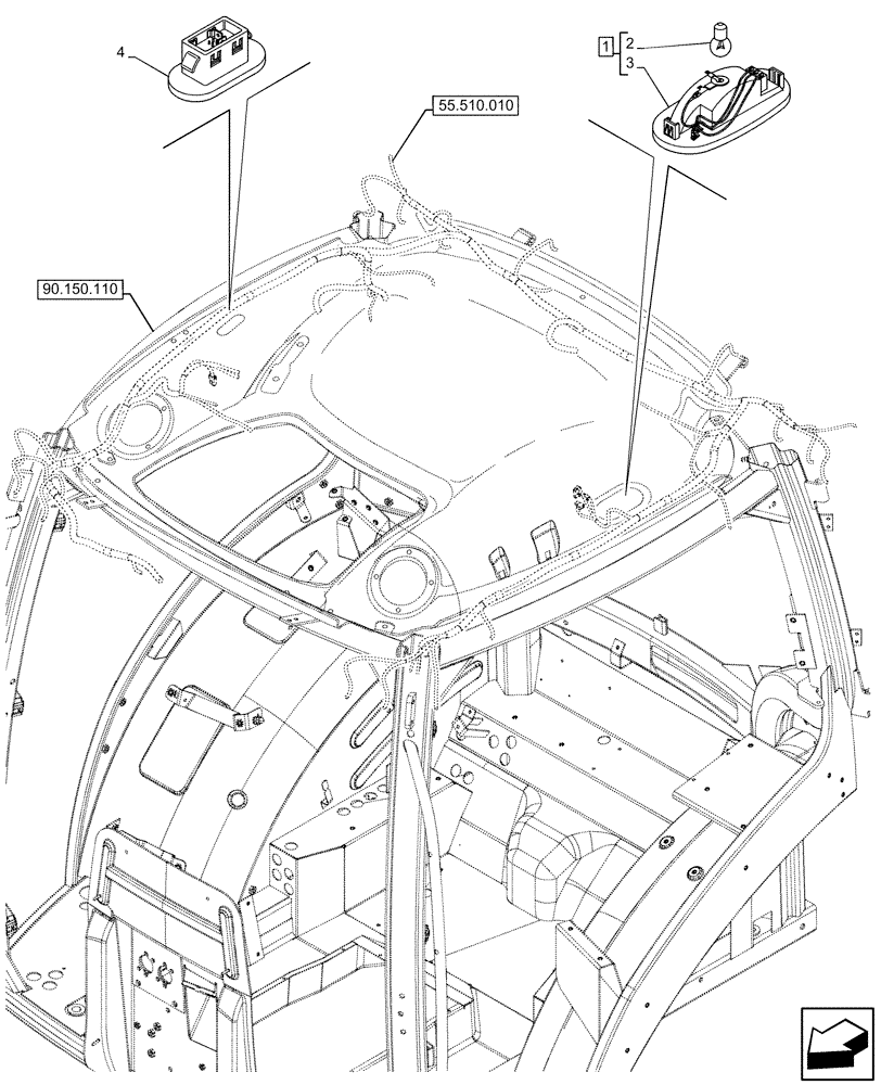 Схема запчастей Case IH OPTUM 300 CVT - (55.514.010) - VAR - 391364, 758686, 758687, 758688, 758689, 758690 - CAB, INTERIOR LIGHT (55) - ELECTRICAL SYSTEMS