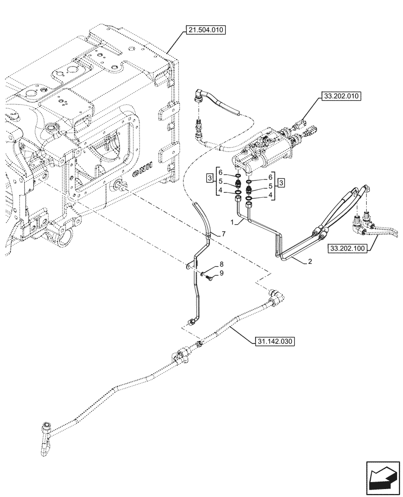 Схема запчастей Case IH OPTUM 270 CVT - (33.202.030) - VAR - 391149, 758650 - BRAKE LINE, W/O ANTILOCK BRAKING SYSTEM (ABS), W/ FRONT PTO (33) - BRAKES & CONTROLS