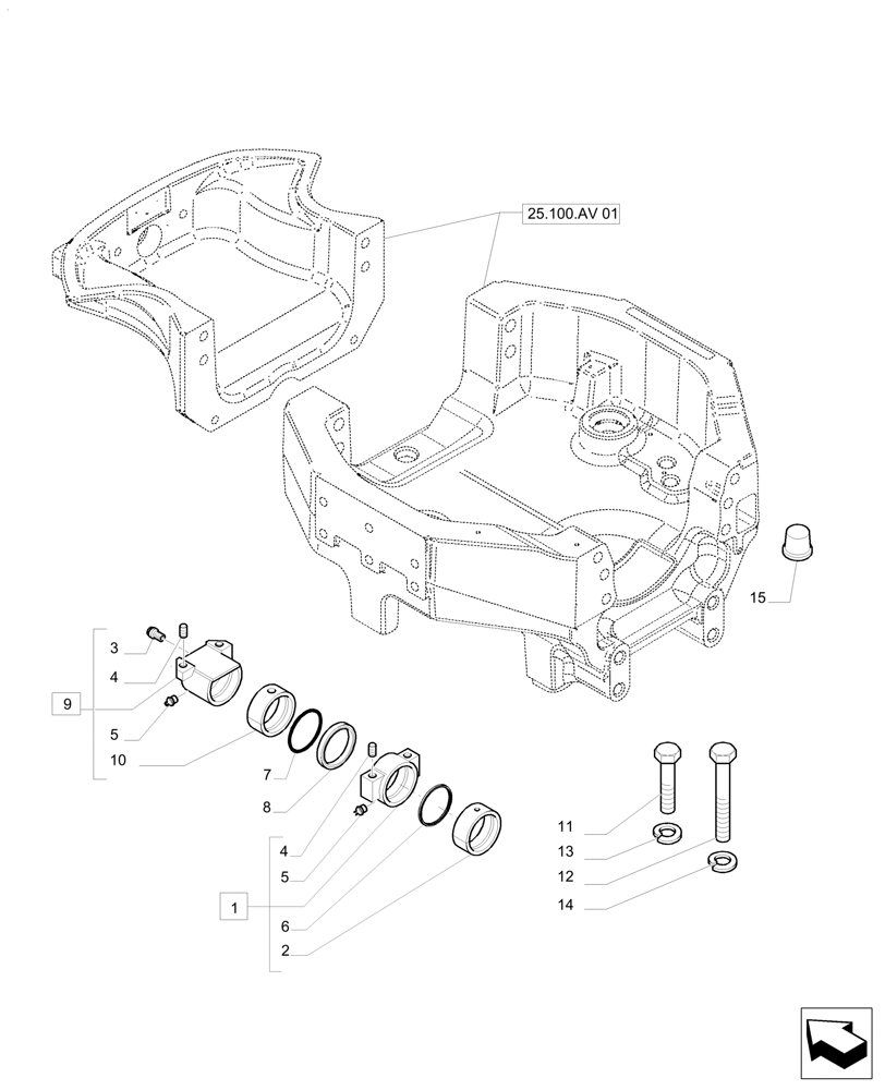 Схема запчастей Case IH PUMA 200 - (25.100.AV[02]) - FRONT AXLE TRUNNIONS (25) - FRONT AXLE SYSTEM