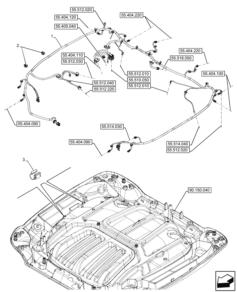 Схема запчастей Case IH OPTUM 300 CVT - (55.510.010) - VAR - 391226 - CAB ROOF, HARNESS (55) - ELECTRICAL SYSTEMS