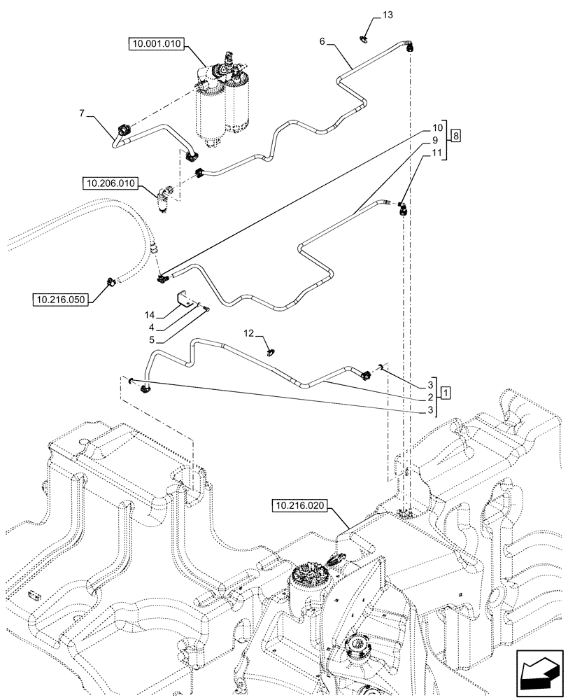 Схема запчастей Case IH OPTUM 270 CVT - (10.216.040) - VAR - 391131, 758001 - FUEL LINE (10) - ENGINE